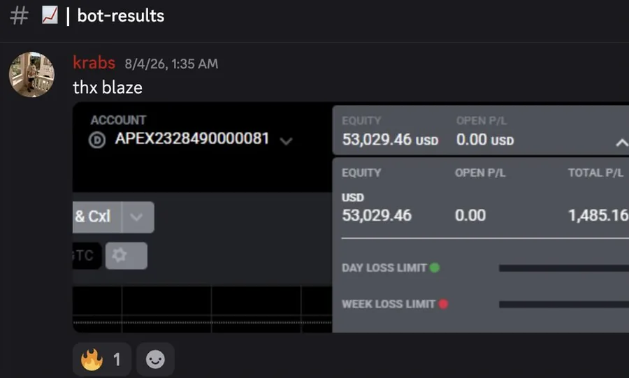 BlazeProps client result screenshot from the members Discord