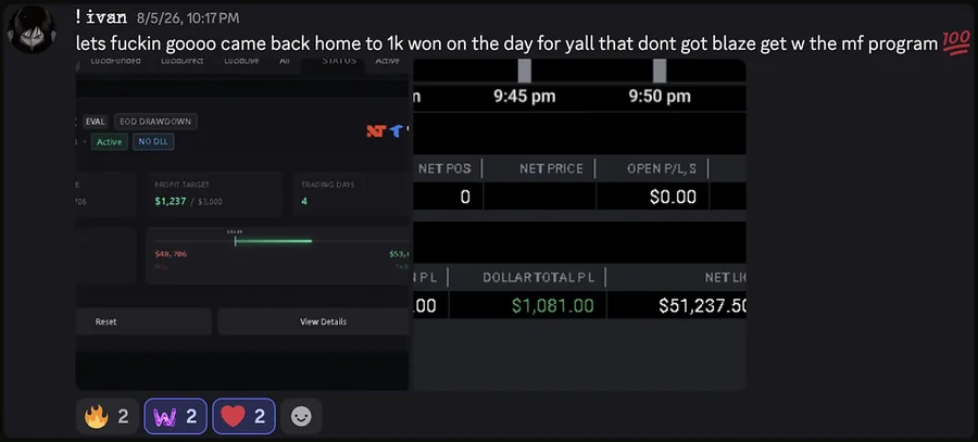BlazeProps client result screenshot from the members Discord